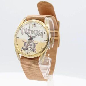 Vintage Basis Olympia Beer Men's Mechanical Wristwatch Swiss Gold Tone